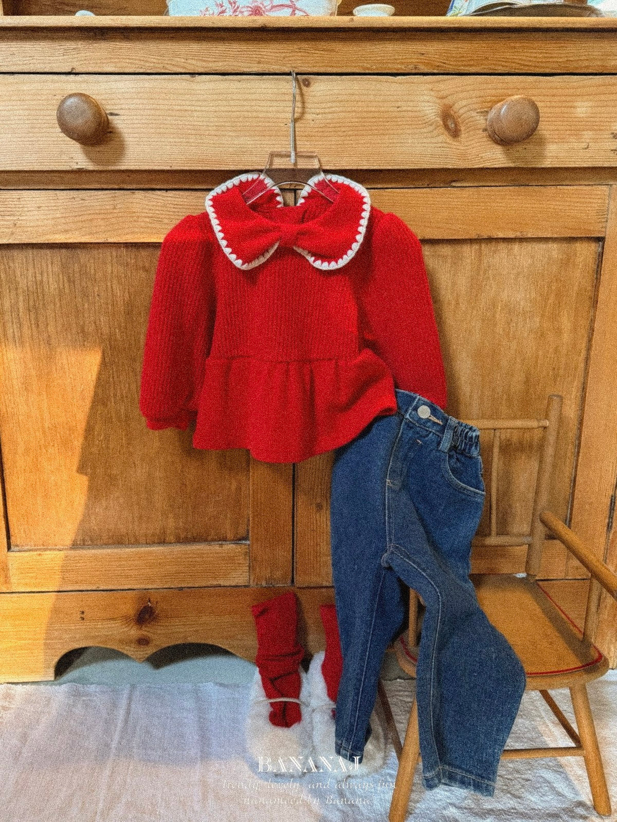 Ribbon waffle collar T