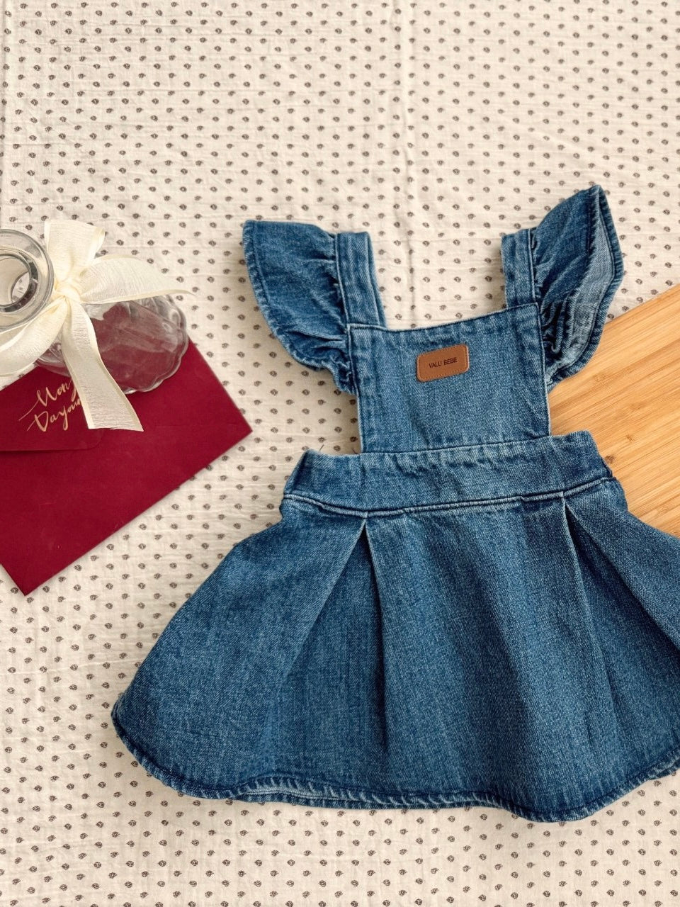 Frill wing denim one piece