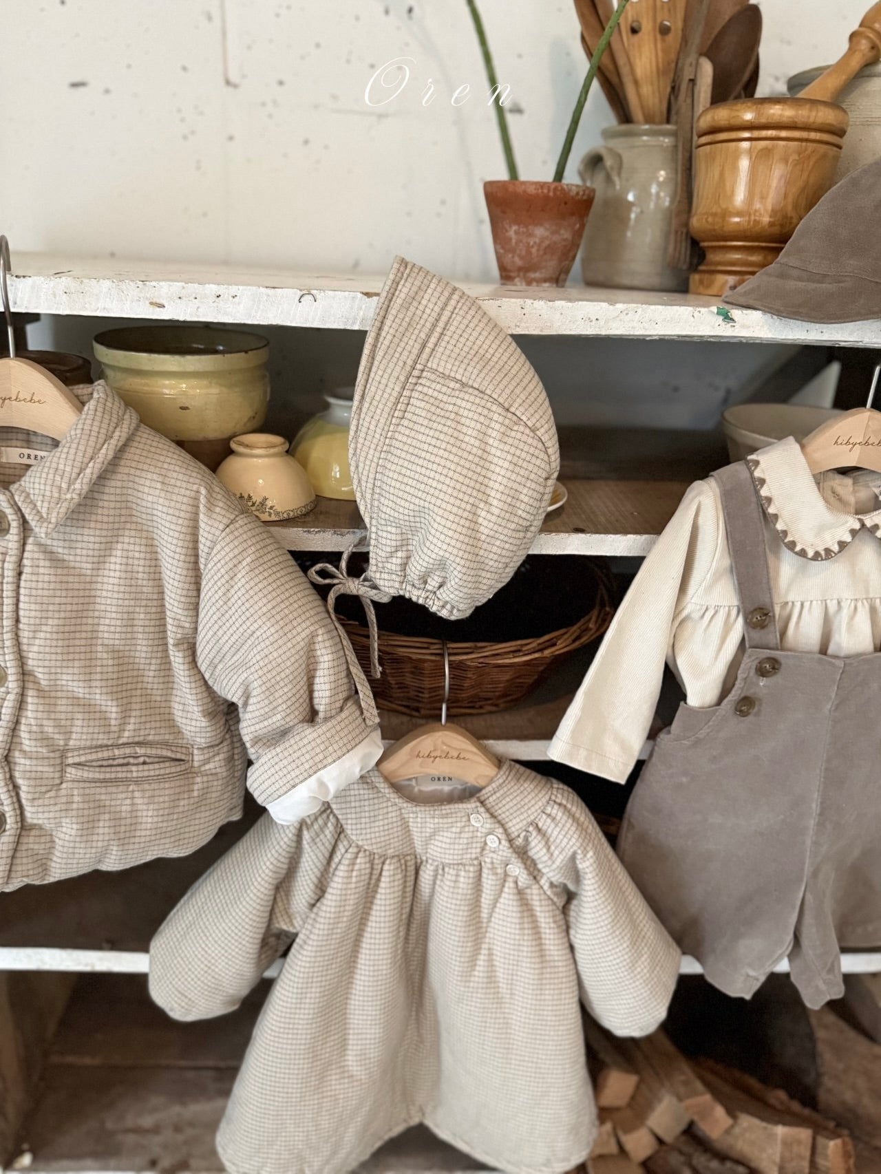 Baguette check padded bonnet (baby and kids)