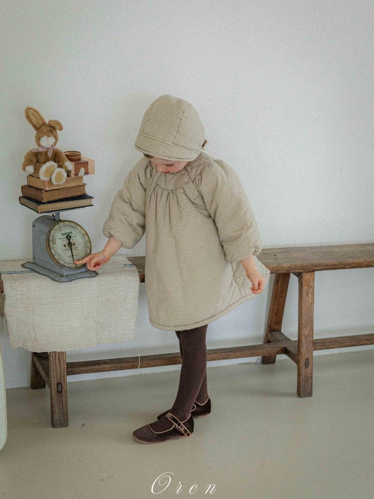 Baguette check padded bonnet (baby and kids)