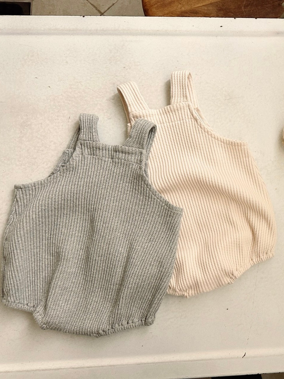 Waffle overall rompers