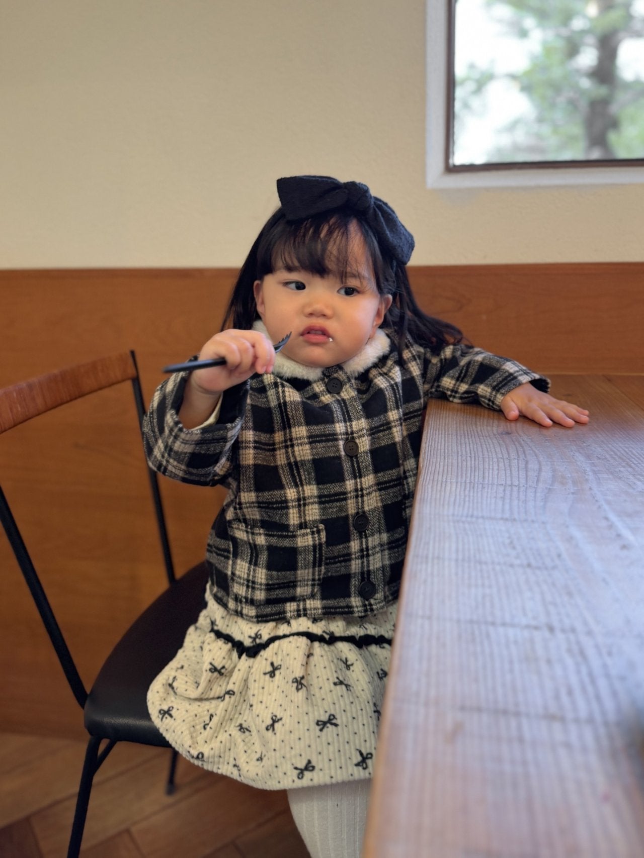 Check collar winter coat