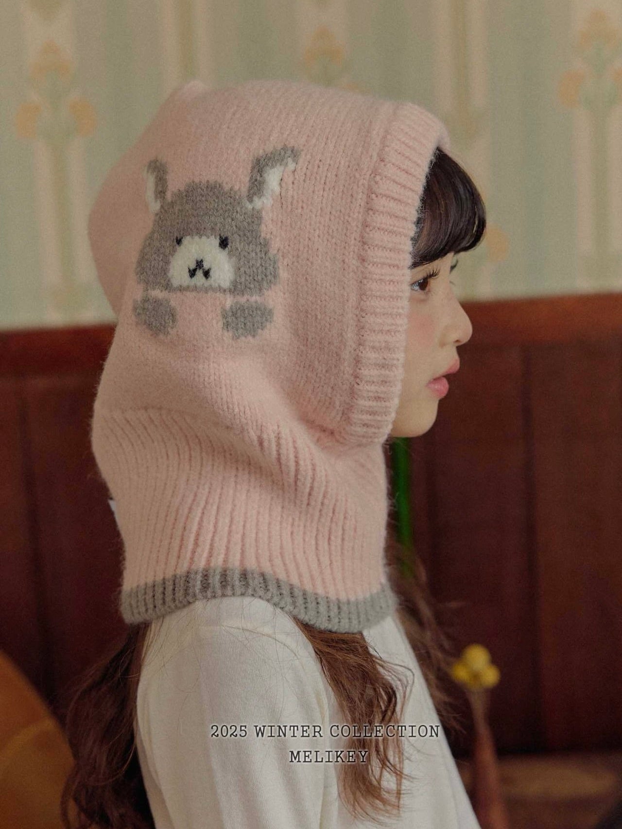Bunny balaclava (with ribbon brooch)