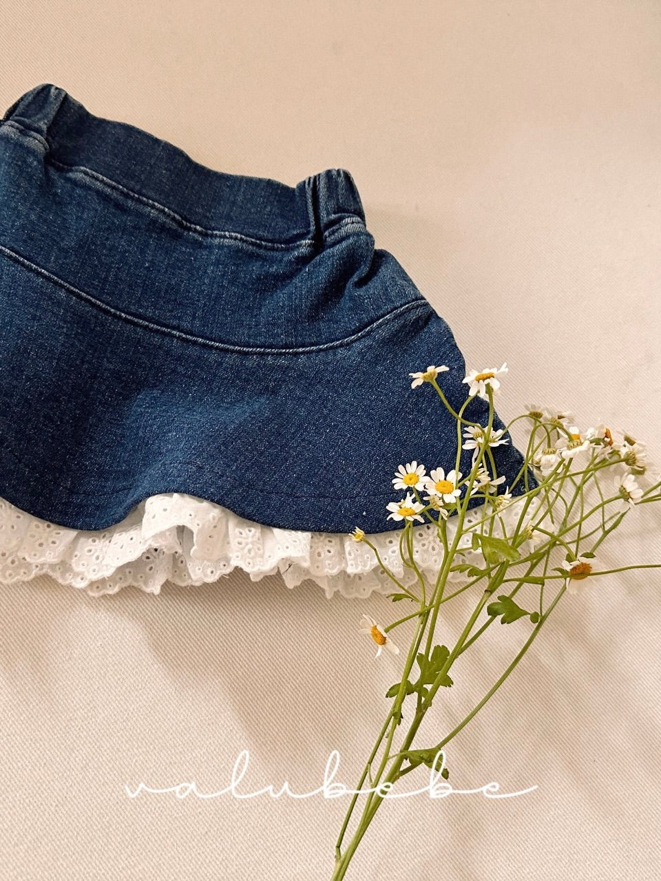 Lace denim frill skirt