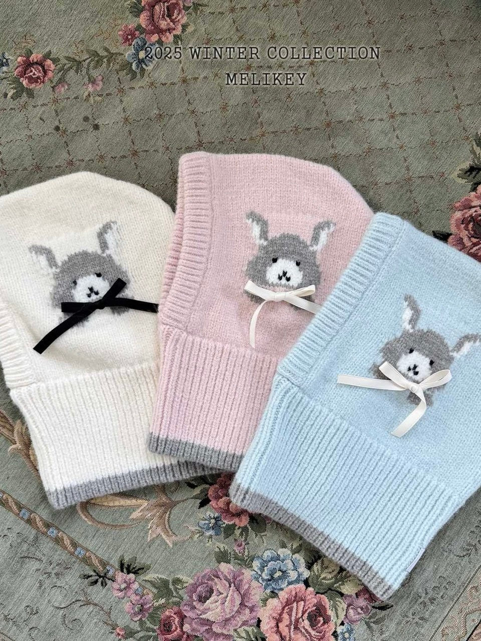 Bunny balaclava (with ribbon brooch)