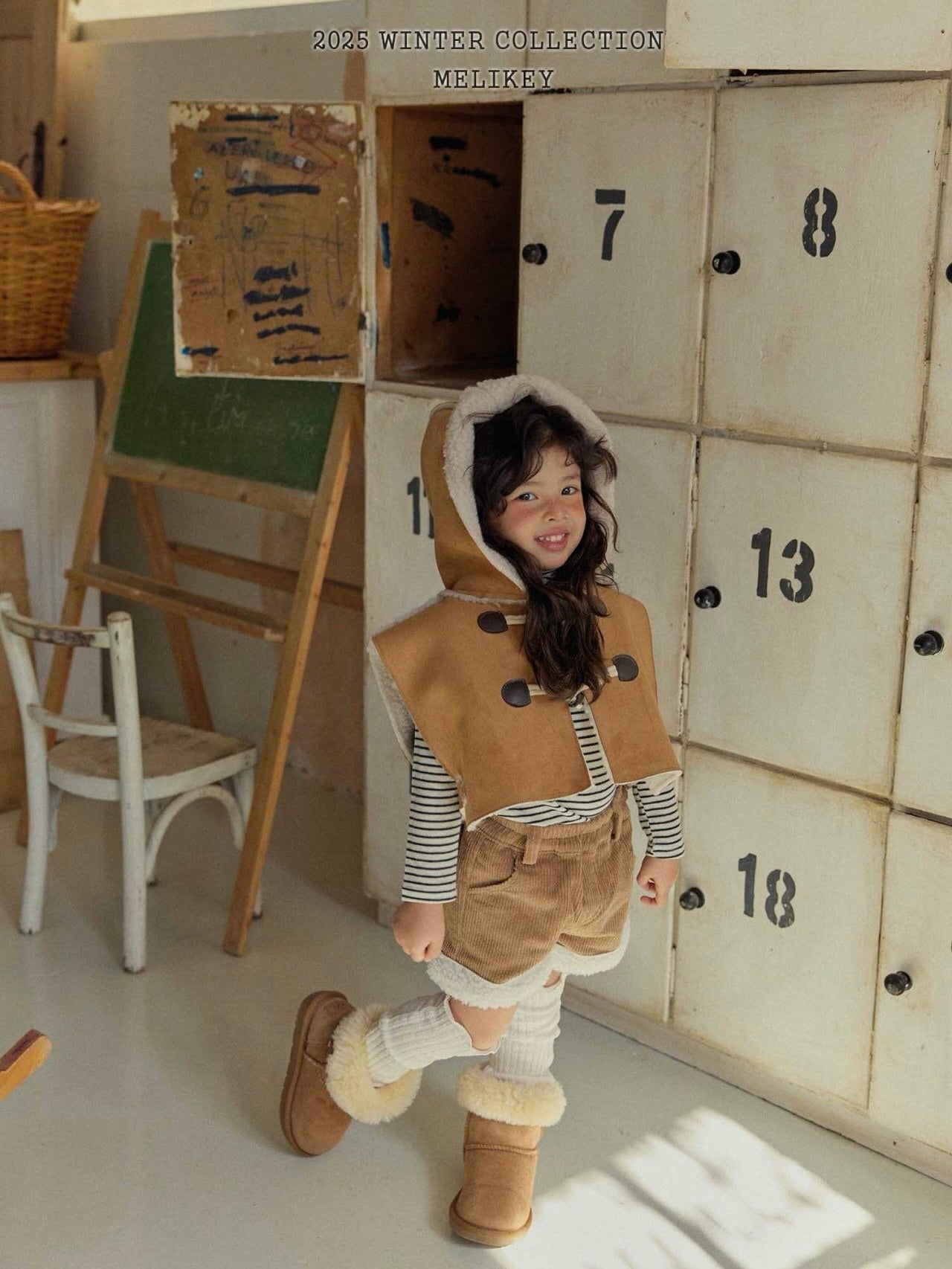 Shearling hooded cape