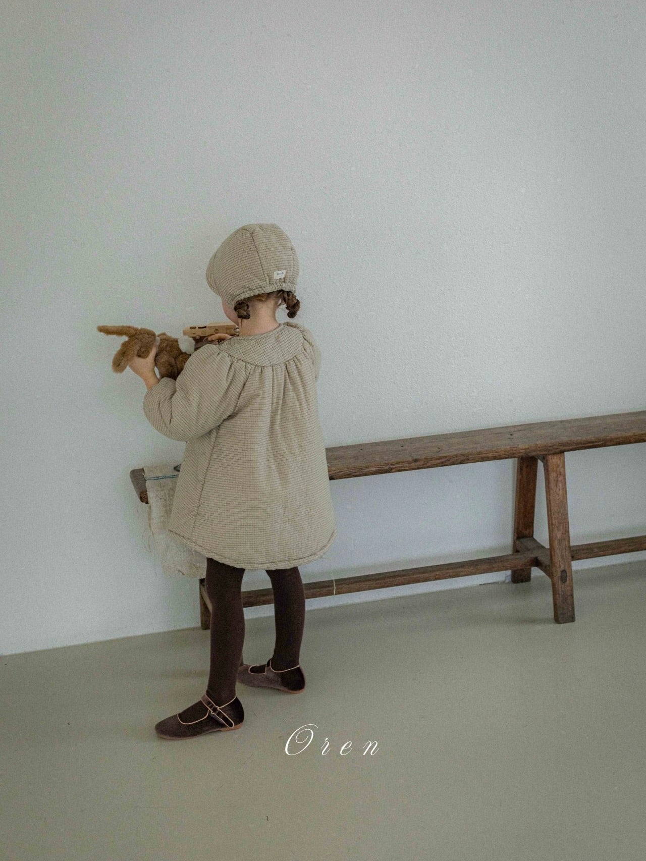 Baguette check padded bonnet (baby and kids)