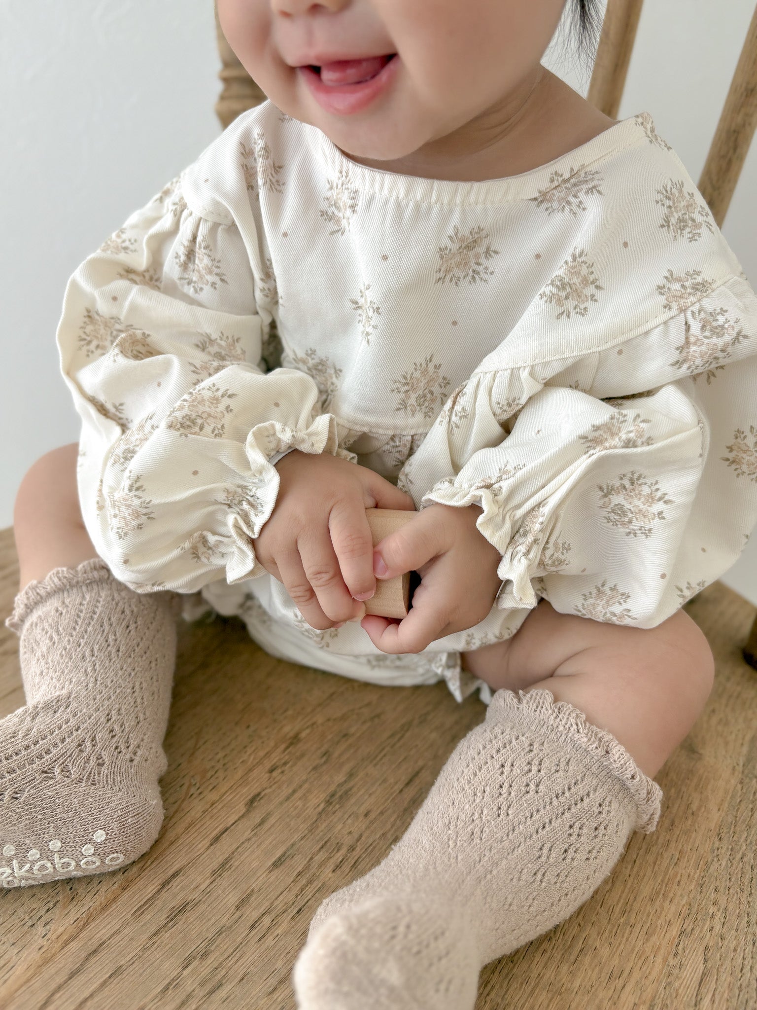 Shirring flower rompers